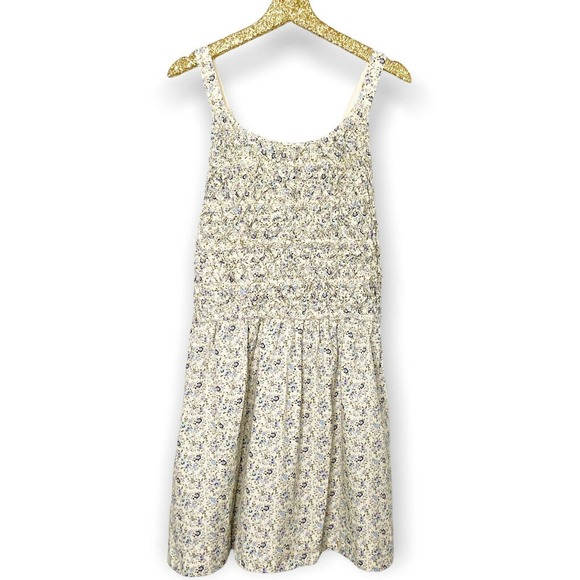 Free People Petunia Mini Dress Tea Combo Ivory Blue Floral Smocked XL New $128 - Picture 5 of 12